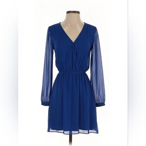 Express Blue V-Neck Long Sleeve Chiffon Dress Size Small